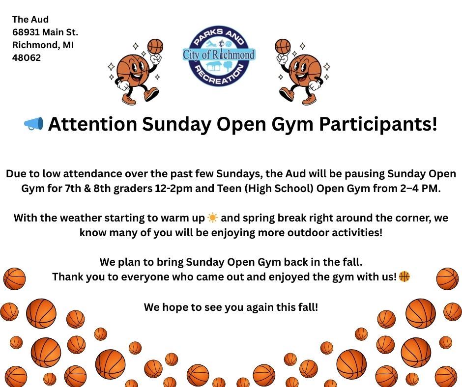 sunday open gym paused 2026